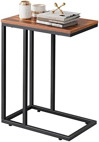 WLIVE Side Table, C Shaped End Table for Couch, Sofa and Bed, Large Desktop C Table for Living Room, Bedroom, Retro Brown and Black
