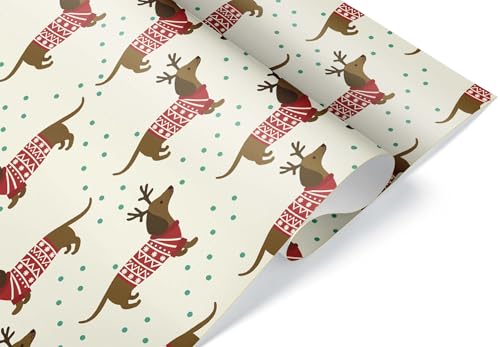 Brown Dachshund Christmas Sweater Wrapping Paper Premium Weiner Dog Gift Wrap Party Decoration (6 foot x 30 inch roll)
