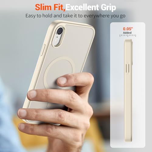 Image of SUPFINE Magnetic for iPhone XR Phone Case Antique White | With Screen Protector, Translucent Matte, Compatible with MagSafe, Military Grade Drop Proof, Rugged Shockproof Protective