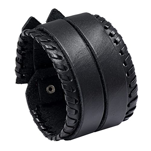 TYUTYU Punk männer Armband 5 cm breite wrap schwarz braun Leder uhrband Multilayer Armband geflochtene Handwerk männer schmuck (Metal Color : A Black) Cover