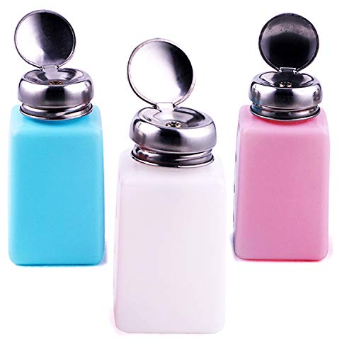ChristmaxStore 3 Pack 200ml Color Push Down Empty Pump Bottle Dispenser for Makeup Remover Nail Polish