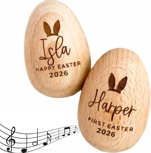 Jevvor Personalized Musical Easter Egg Shaker 2026, Wooden Easter Eggs, First Easter Gifts for Baby, Easter Gift for Kids, Birthday Gift Idea (1.6' x 2.4')