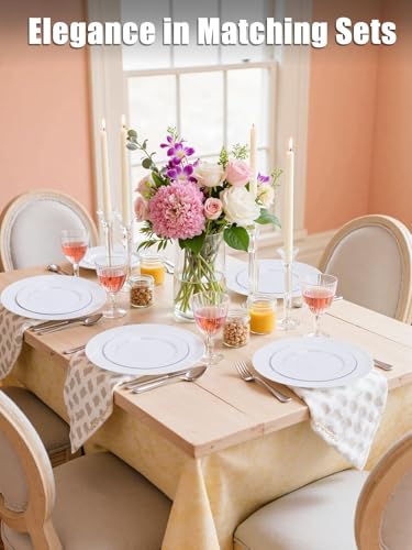 Image of WDF 200pcs White Plastic Plates Disposable - Heavy Duty Plastic Plates for Party - Include 100 x 10 Dinner Plate and 100 x 7 Dessert /Cake Plate - Ideal for Weddings /Parties /Events