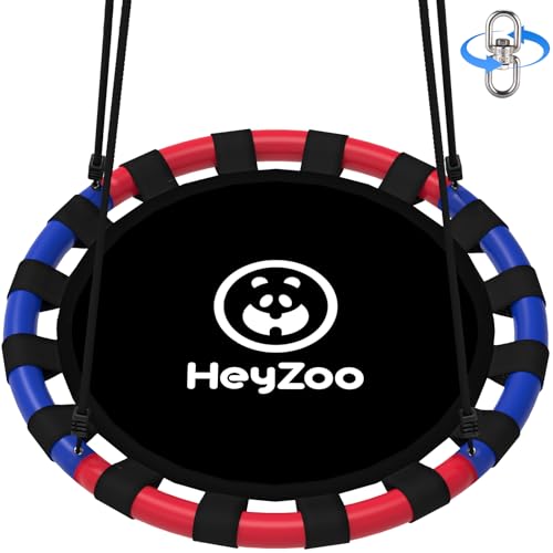 Image of HeyZoo Saucer Swing, 40 Inch Swing Sets for Backyard and Outdoor Playground, 900lbs Weight Capacity, with 360 Degree Swivel, Gifts for Kids, Blue and Red