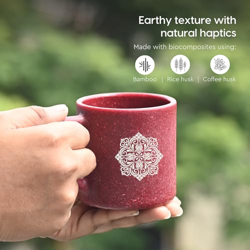 Image of Eha Earth-Friendly Wedding Gifts for Couple | Gifts Made with Rice Husk Biocomposite | One Printed Mug and Coasters Set of 2, Planter, Keychain, Loopac Box | 200 ml | Coral