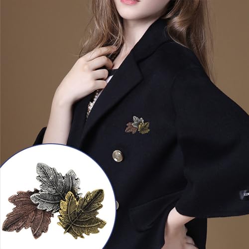 Image of Fall Plant Vintage Broches Pin Maple Leaf Brooch Bronze Brooches Pins Collar for Women Dance Party Accessories Halloween