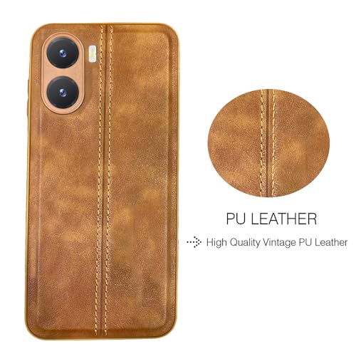 Image of A rtistque Premium Thread Leather Back Cover Case for Vivo T2x 5G | Drop Protection | Smooth Grip | Raised Camera Edges - Brown