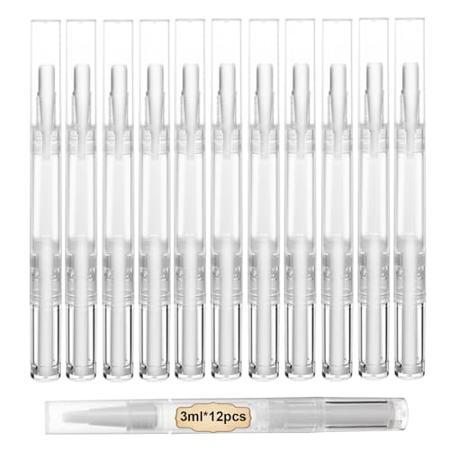 UPZIGS 12 Pcs 3ml Empty Cuticle Oil Pens Fillable Nail Oil Pen with Brush Transparent Twist Pens Lip Gloss Cosmetic Container