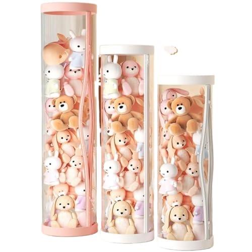 NLKDQN 収納ケース ボックス ぬいぐるみ収納ケース クリア収納バケツ 展示ケース 円柱 ダブルジッパー 防塵 透明 防湿 大容量 おもちゃ (26*120cm,ピンク) (26x150cm,ピンク)