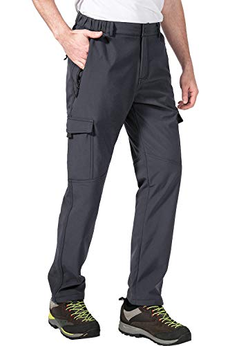 aoli ray Mens waterdichte broek fleece gevoerd wandelen wandelen overbroek met meerdere zakken grijs L