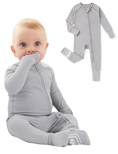 Image of PATPAT Organic Cotton Baby Footie Pajamas with Two-Way Zipper & Fold-Over Mittens, Soft Stretchy Romper for Newborn Boy Girl