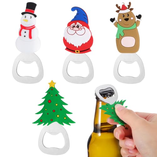 Luxshiny Apribottiglie Babbo Natale in Silicone - 4 Pezzi Apribottiglie Magnete Per Feste Di Natale Design Ergonomico E Facile Da Usare