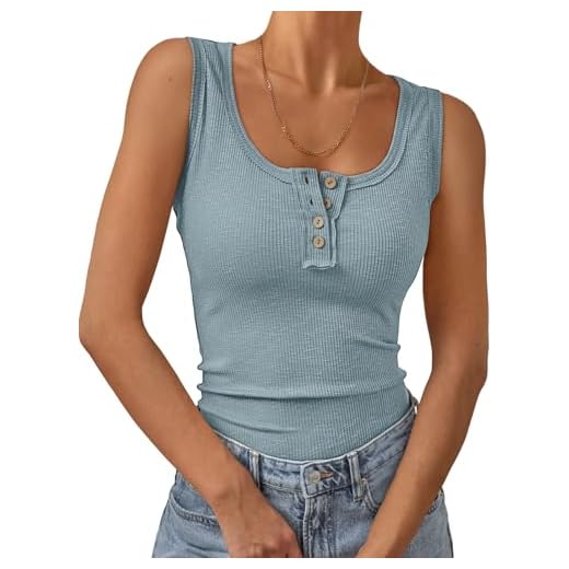 Kissfix Ribbed Tank Top Henley Blouse