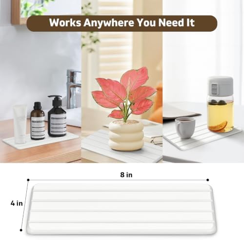 Foldable Large Stone Bath Mat for Bathroom, 2 PCS Super Absorbent Diatomaceous Earth Bath Mat with Anti-Slip Leather Base, Quick Drying Modern Bath Mat (White Carved 24"x 16" & 8"x 4") - 5