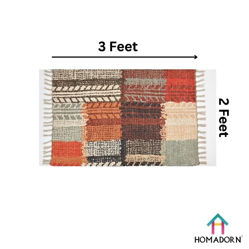 HOMADORN Handmade Sustainable Printed Modern Dhurrie/Rugs/Carpet Upcycled from Fabric for Living Room/Bedside Runner for Enhanced Décor (2 feet x 3 feet)