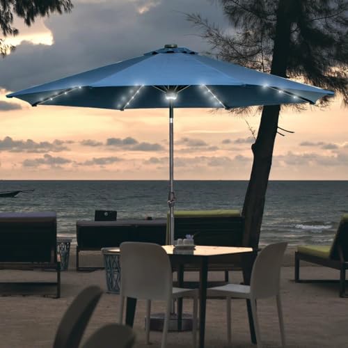 Image of Invezo Led Metal center Pole Center Pole Outdoor Garden Umbrella with Solar Panel (9 ft dia) with Base