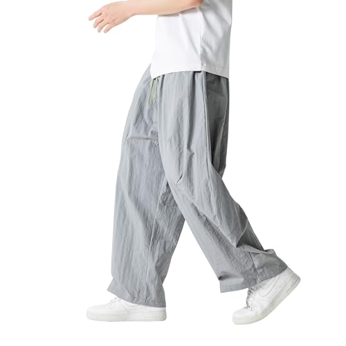 Tripleberly Mens Casual Pants Baggy Summer Beach Pants for Men Elastic Drawstring Waist Wide Straight Leg Harem Yoga Trousers2