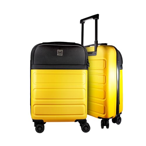 Gshield Mala de Viagem Armor em ABS com Bolso Rodinhas 360º Leve e Resistente (Amarela, Mala de Bordo - 33 Litros)