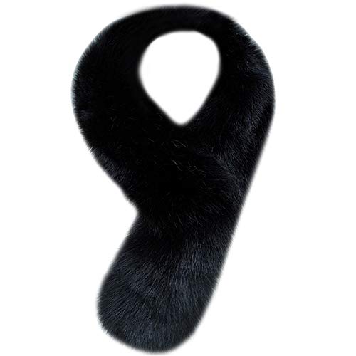Women Fashion Solid Color Faux Fox Fur Scarf Collar Winter Soft Warm Neck Warmer Wrap Black
