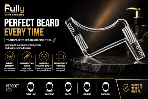 Image of Fully Beard Shaper Tool for Men Beard Comb for Men and Boys Beard Symmetry Tool for Perfect Lines, Neckline and Jawline (Transparent)