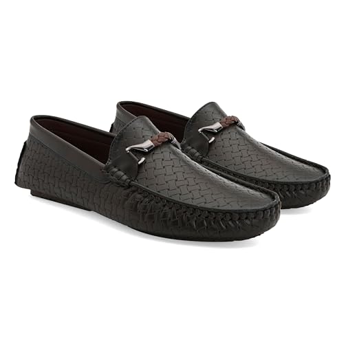 Image of San Frissco Men's Loafers Solid Textured Driving Shoes /Soft Cushion Insole Material with TPR Sole and Patterned Outsole Casual Slip-On /Elevate Your Style with Comfort Perfect for Party - 7 (Brown)
