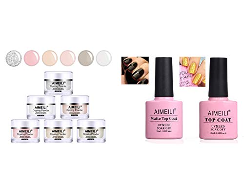 AIMEILI Nail Dipping Powder, Gel Nail Polish No Wipe Top and Base Coat