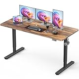 Standing Desk, Large Height Adjustable Electric Stand up Desk, 140x60cm Sit Stand Home Office Desk, with Splice Board, Black Frame/Rustic Brown Top