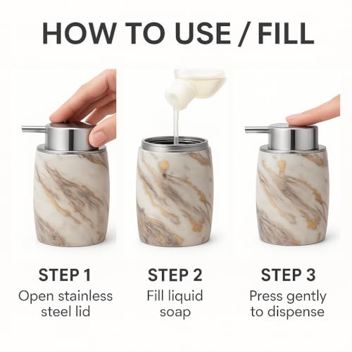 Image of LAGET 300ml Soap Dispenser for Wash Basin - Premium Brown Golden Print | Kitchen and Bathroom Accessories Items | Refillable Liquid Handwash Dispenser Bottle (White Thunder)