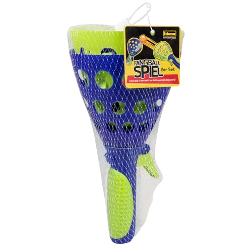Idena 40006 Fangballspiel XXL mit 2 Fangbechern, inklusive 3 Bällen, Ballspiel für Garten, Park oder Strand, blau gelb