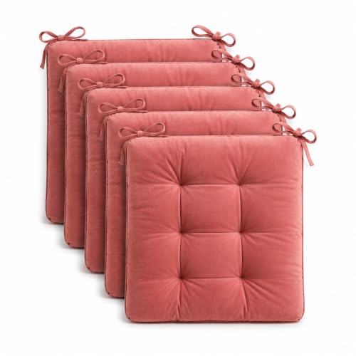 Image of VAS COLLECTIONS Pack of 6 Chair Pad Cushions with Tie Straps, Tufted Seat Cushions for Dining, Office & Wooden Chairs, Soft Comfortable Chair Pads with Durable Stitching, 16 x 16 Inches - Mauve Pink