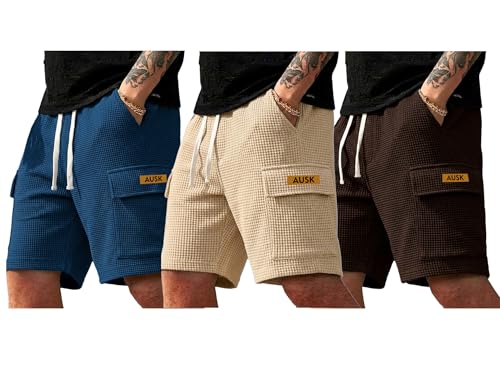 Image of AUSK Men's Casual Cargo Half Pant || Breathable Waffle Fabric with Drawstring Waist & Cargo Pockets || Summer Shorts for Men