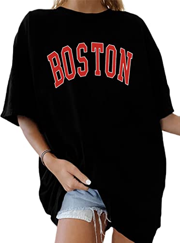 Remidoo Women's Casual Short Sleeve Letter Print T Shirt Oversized Graphic Tees Black X-Large