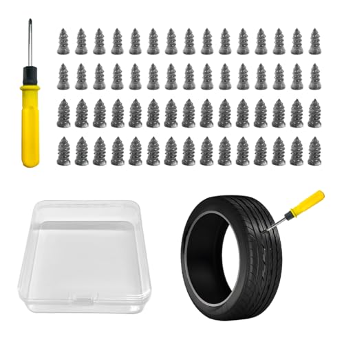 Image of 60PCS Tire Repair Rubber Nail, Self-Service Vacuum Tire Plug Tyre Repair Kit with with Screwdriver, Wheel Puncture Repair Screw Rubber Nails Kit for Car Motorcycle Truck
