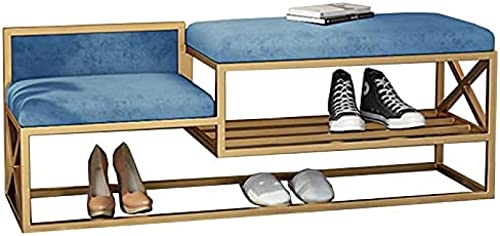 Tabouret à chaussures en velours bleu premium, banc de salon raffiné 100cm
