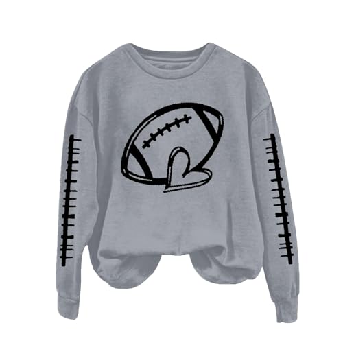 Sudaderas de fútbol americano para mujer, divertidas camisetas de rugby, cuello redondo, manga larga, hombros caídos, camisetas deportivas lisas, para otoño, casuales, holgadas, sin capucha, gris, S