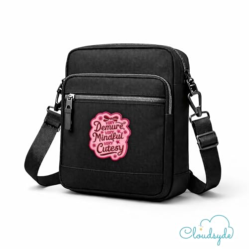 Very Demure Very Mindful Very Cutesy Embroidered Patch Funny Sarcasm Embroidery Patches Coquette Girly Sarcastic Iron On Sew On Patches for Clothes Backpacks Hats Gifts for Women Girls 2.6x3 Inches by CLOUDSYDE - Used condition - Image 2