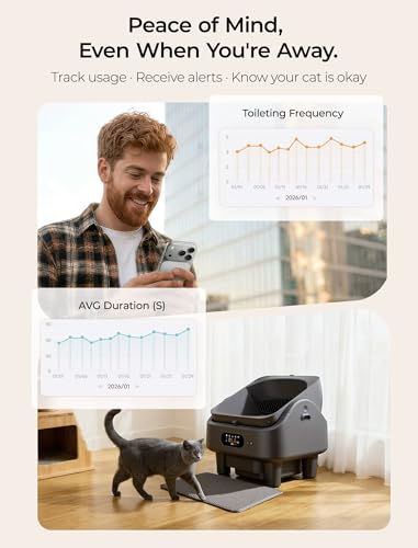 Self Cleaning Litter Box, Smart Automatic Cat Litter Box, 10 Safety Sensors Anti-Pinch, 6" Large LED, Odor Control, Large Capacity for Multiple Cats with APP Control, Trash Bags,Cat Stair, Litter Mat — view 4