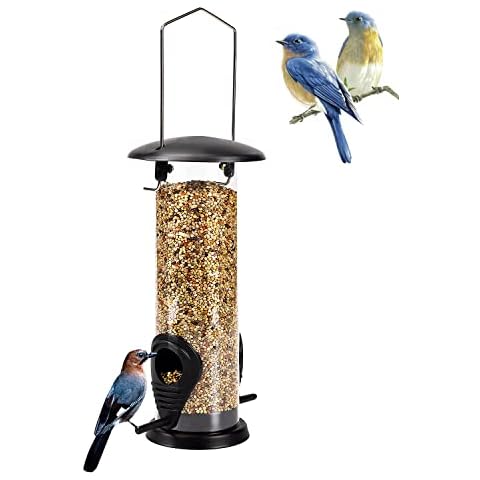 Futtersäule, ALaPon Vogelfutterspender mit 2 Futterständern Ganzjährige Nutzung Vogelfutterhaus mit 21,5 cm Massivem Transparentrohr Hängend Futterhaus Vogelfuttersäule für Vögel Garden Cover