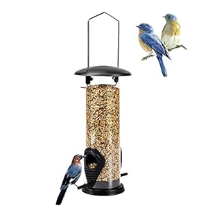 Futtersäule, Vogelfutterspender mit 2 Futterständern Ganzjährige Nutzung Vogelfutterhaus mit 21,5 cm Massivem Transparentrohr Hängend Futterhaus für Vögel Garden