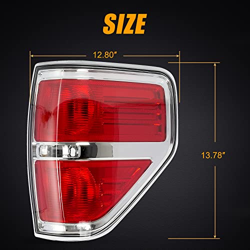 Ransoto F150 Right Tail Light Compatible With Ford F-150 2009 2010 2011 2012 2013 2014 Chrome Trim Passenger Side #TOP1