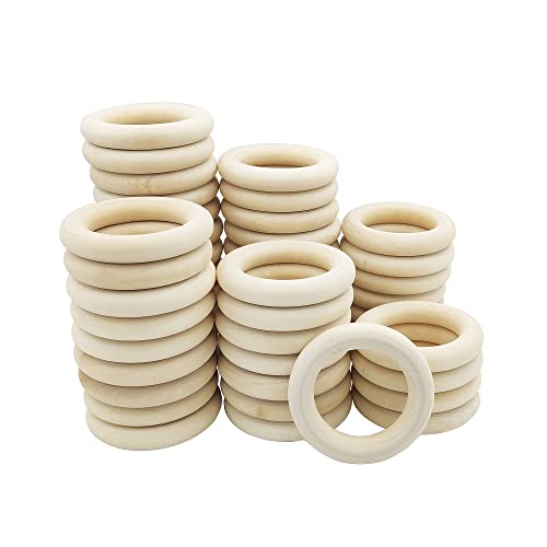 50 Pieces Natural Wooden Rings For Diy Craft Unfinished Handmade Wood Rings Circles Without Paint For Wood Ring Pendant Connectors Jewelry Making (55Mm(2.16")) #TOP5