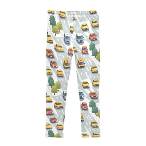 KLL Cute Pattern Cars Road Toddler Girl Active Leggings Casual High Waisted Workout Pants Gym2