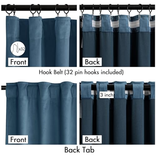 Image of MIULEE Velvet Curtains 50W x 96L 2 Panels Stone Blue Blackout Curtains | Luxury velvet fabric, pinch pleat design, back tab hooks, thermal insulated, blackout light blocking, for living room bedroom