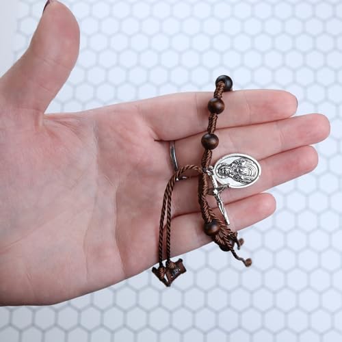 Needzo Brown Scapular Rosary Bracelet, Adjustable Jewelry Accessory, Catholic Gifts, 7.5 Inches4
