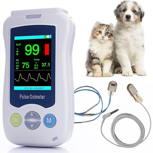 hocvseo Oxímetro De Pulso Veterinario De Mano, Oxímetro De Pulso Veterinario, Monitor De Frecuencia De Pulso Gato Perro SPO2, Pantalla Digital LCD De 2,4 Pulgadas, para Mascotas, Hospital, Clínico