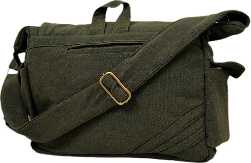 Image of Rough Canvas Cotton Messenger Sling Bag, (32x23x10cm, 7.5L) Medium Size. Patching with Elephant Design