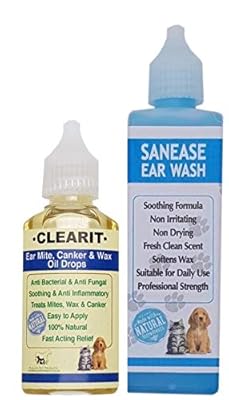APP Clearit Ear Mite, Wax & Canker Relief Oil Drops 30ml 100% Natural Product & Sanease Ear Wash 55ml