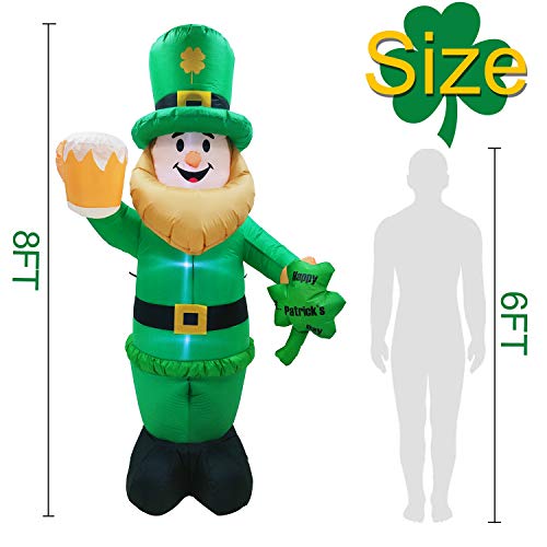 Leprechaun gonflable geant de 2.4m illuminé avec trefles et chope irlandaise - 4