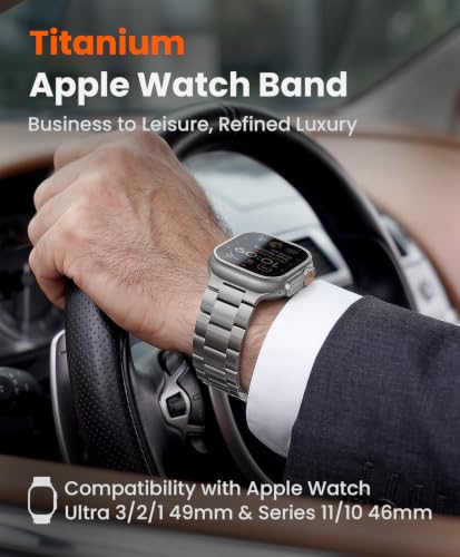 Image of Grade 5 Titanium Watch Band for Apple Watch Ultra 3 /2 /1 49mm & Series 11 /10 46mm, No-Tool Adjustable with Small Links, DLC Anti-Scratch Butterfly Clasp Metal Bands for Men,CRNS03-PRO