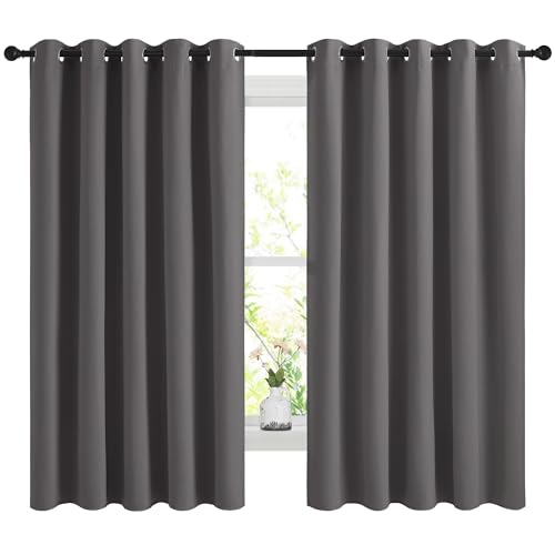 Image of NICETOWN Blackout Curtains Panels for Bedroom, 2 Panels, 66 x 60 Inch, Gray, 3 Pass Microfiber Noise Reducing Thermal Insulated Solid Ring Top Blackout Window Drapes